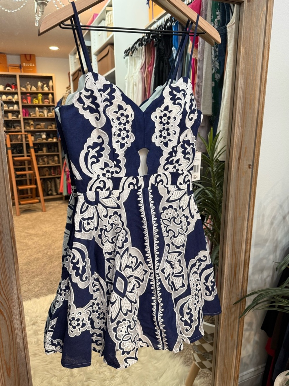 Jodi Kristopher Navy and White Floral Fit & Flare Mini Dress